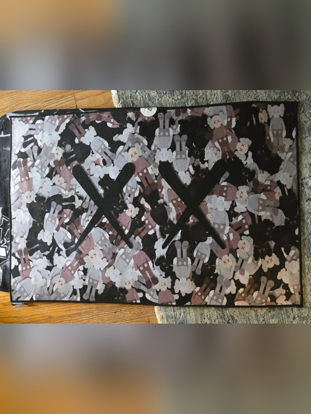 Playful KAWS-Style Graphic Rug in Black and Taupe 22x32